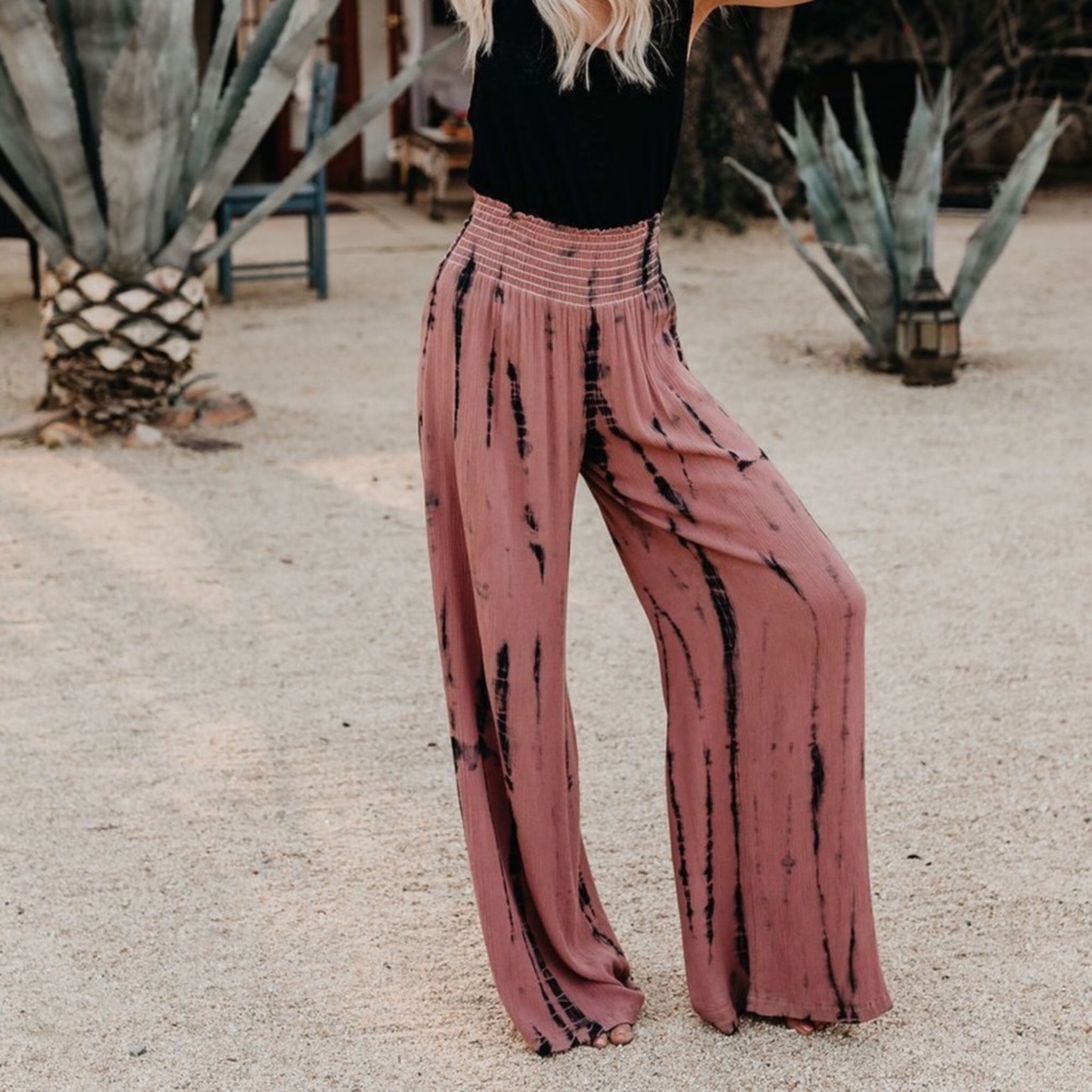 Tie-Dye Wide Leg Pant, Smocked Waistband - Picture 5 of 6